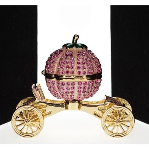 Shining Rhinestone Pumpkin Carriage Halloween Best Gift Enamelled Color Metal Storage Box Fairy Luxury Home Desk Room Decoration