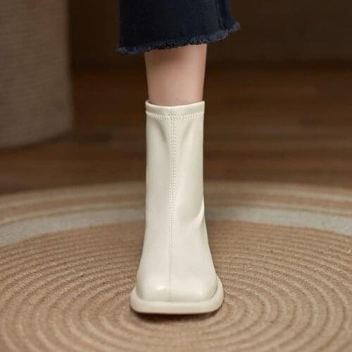 Boots Female British Style 2021 Spring and Autumn Single Boots Square Toe Thick Heel Net black High Heels Short Boots