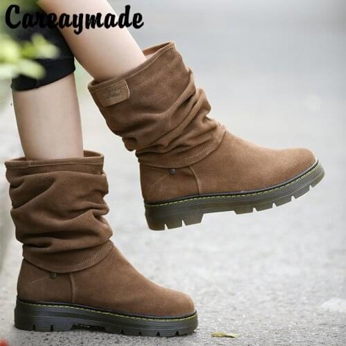 Careaymade-Autumn&winter New Retro suede leather Martin boots medium heel short boots real leather womens handmade shoes