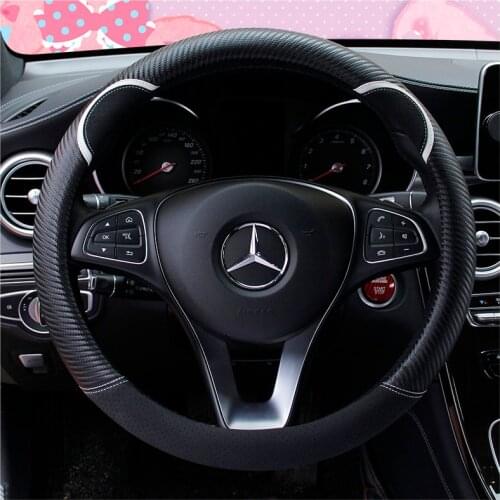 KKYSYELVA Stering-wheel Black leather car steering wheel cover 38cm Wheel Cover Steering wheel covers Interior Accessories