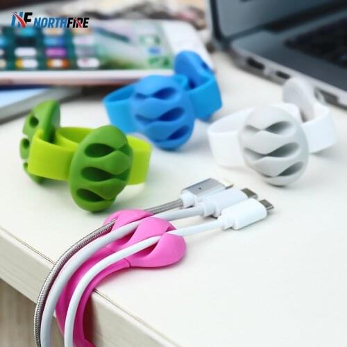 Cable Holder Organizer Winder 3 Port Desktop USB Cable Organizer Cabo Management Clips Office Silicon USB Cable Winder Holder