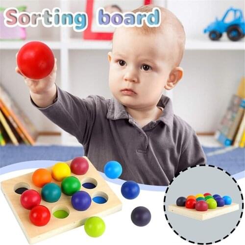 Children Wooden Rainbow Board Educational Toys Montessori Rainbow Bead Color Cognitive Matching Sensory Toys Fine Motor Training