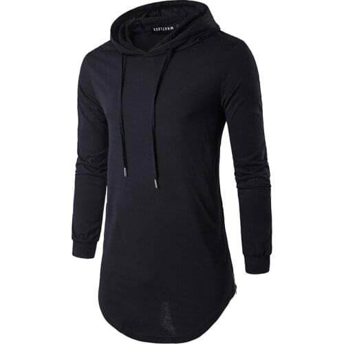 Extra Long Hooded T Shirt Autumn Long Sleeve Extended T Shirts Casual Longline Tee Shirt Homme Hip Hip High Street T-shirt XXL