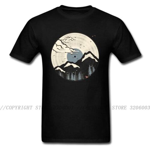 Vintage T-shirt Men Retro Record Tshirt Print Japan Style T Shirts Music Lover Tees Classic Black Top Mountain DJ Clothes Cotton