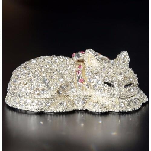 Crystal Bejeweled Cat Trinket Jewelry ring Box metal home decoration animal figurine Christmas gift for her