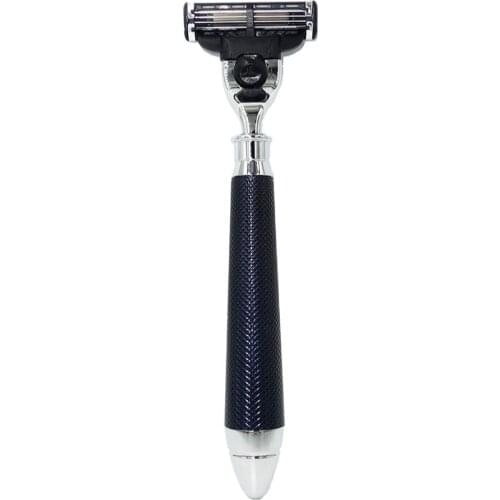 WLONG New Design Chrome and Dark Blue Color We Shaving Safety Razor Handle with Mach 3 Blade for Men Personal Care Tool