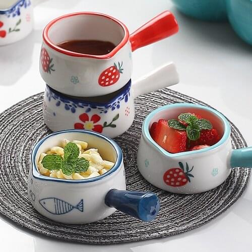 Ceramic Mini Milk Jar Creative Hand-painted Strawberry Floral Milk Jug Cup With Handle Coffee Sugar Bowl Seasoning Sauce Dish