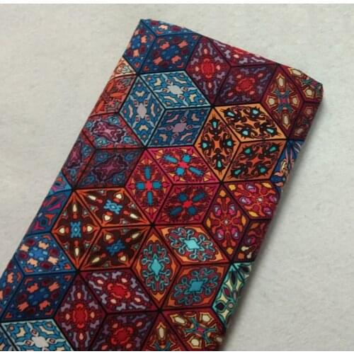 Pretty African Style Wine Red Blue Diamond Patterns Printed Cotton Fabric 50x105cm Africa Fabric Patchwork Cloth Bag Home Decor