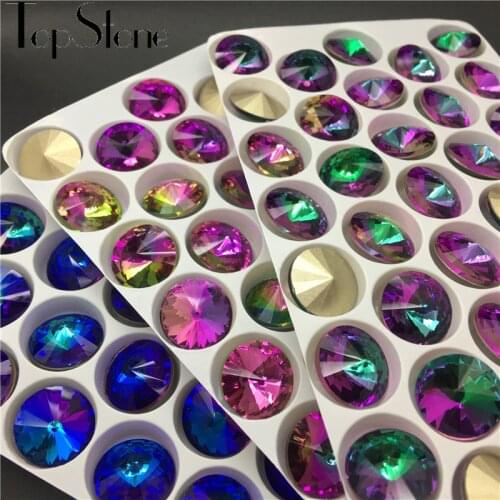 TopStone Rivoli Crystal Glass Rhinestones New Volcano Colors Stone Strass Diamond 8 10 12 14 16 18 mm Heliotrope Blue Sphinx