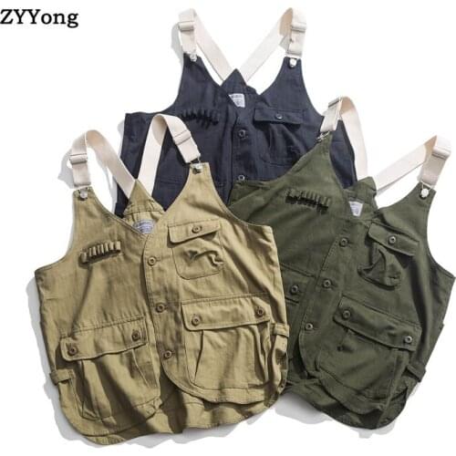 Fashions Korean Style Vest Men Streetwear High Quality Hip Hop Sleeveless Jacket Military Tooling Multi-Pocket Tactical Coat