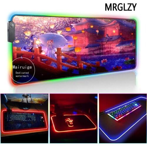 MRGLZY Genshin Impact LED Light RGB Gamer Anime Sexy Cute Girl Large Mouse Pad Desk Mat Gaming Accessories for Laptop Keyboard