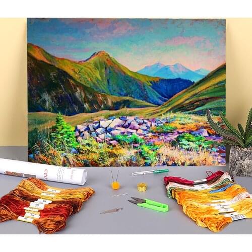 Landscape Mount Gropa Pre-Printed 11CT Cross Stitch Set DIY Embroidery DMC Threads Craft Handiwork Handicraft Package