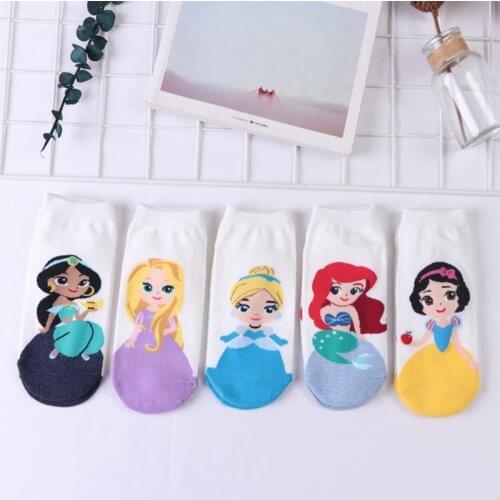 Disney Princess Socks Summer Korea Women Socks Cartoon Socks Cute Funny Ankle Cotton Girl Socks Adult Kids Tube Short Sock