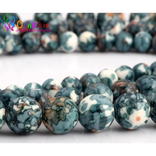 Olingart 6MM/8MM/10MM Mix 30PCS/lot Round Natural pattern glaze dyeing multicolor Stone Loose Beads DIY Bracelet Jewelry Making