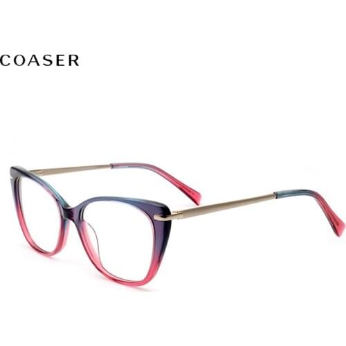 COASER Trendy Women Glasses Frame Retro Round Cat Eyewear Optical Prescription Acetate Spectacle Europe Brand Eyeglasses Style