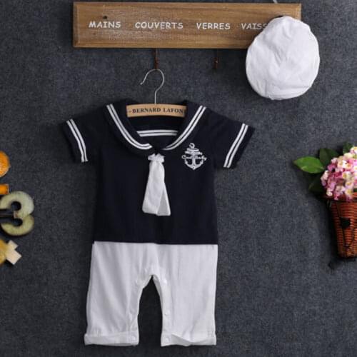 0-24M NEW 2020 Newborn Toddler Baby Boy Sailor Playsuit Toddler Outfit Set Romper Clothes+Hat 2pcs Set
