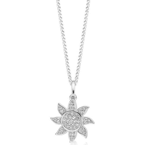 Valori Jewels Rising Sun, Zirconia White Gemstone, Rhodium Plated, Sterling Silver Charm Necklace