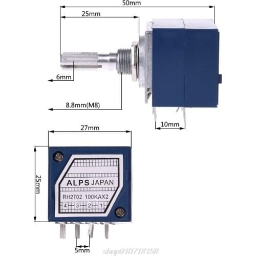 Potentiometer RH2702 8 Pin Serrated Split Shaft 6MM Precision 27-type A100K 100K O29 20 Dropshipping