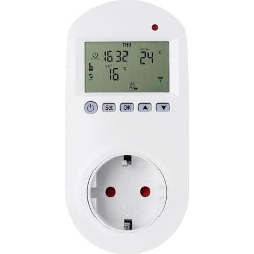 WiFi Weekly Programmable Plug in Thermostat European Socket Underfloor Heating Film Cable Mat Wall Heater Oil Windows Air Condit