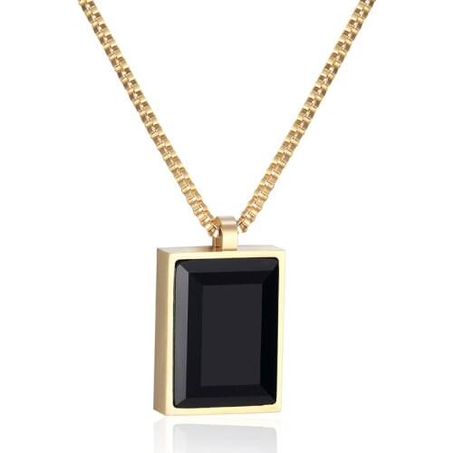 Highest Quality Luxury Brand Female Necklace Classic Exquisite Rectangle Black Crystal Pendant Fine Jewelry Necklaces For Women