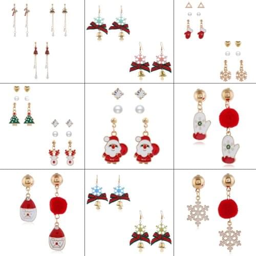 New Christmas Series Snowman Bell Elk Snowflake Bow Santa Claus Stud Earrings Fashion Festival Cute Christmas Ornaments Gifts