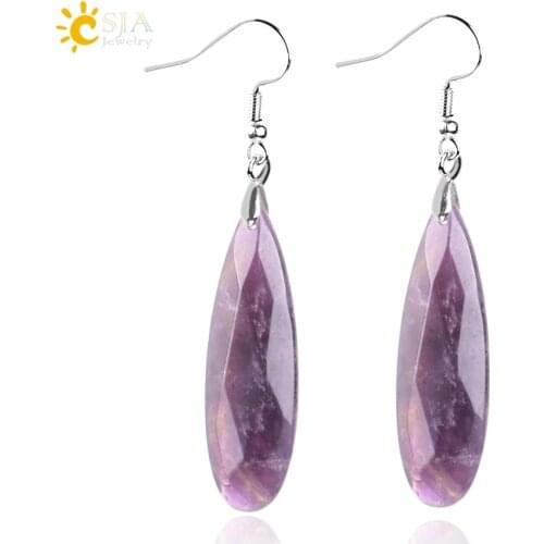 CSJA Natural Stone Earrings Reiki Gem Stone Beads Dangle Hook Drop Earring Vintage Polygon 5 Color for Female Jewelry Gift E941
