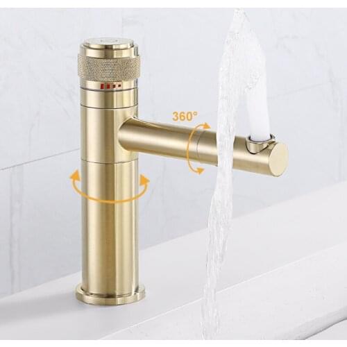 Basin Faucets Knurled Handle Push Button Hot Cold Washbasin Faucet Bathroom Basin Swivel Spout Deck Mounted Water Mixer Tap
