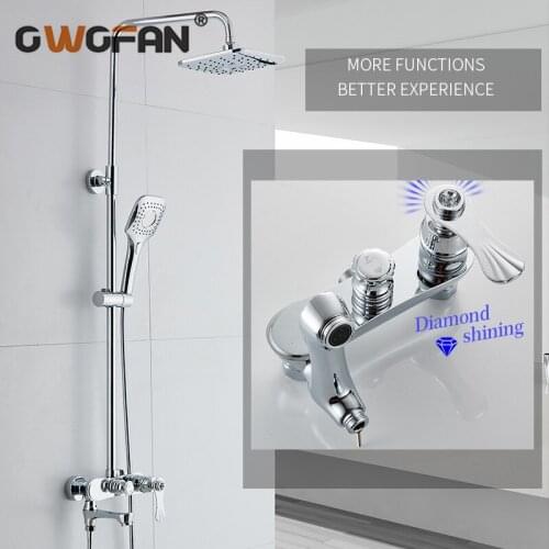 Modern Chrome Bathroom Rainfall Shower Faucet Set Diamond Decorative Mixer Taps With Hand Shower Head Black Shower Set R45-504