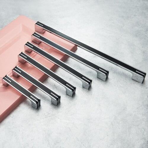 Modern Fashion Black Chrome Cabinet Door Handles and Knobs Zinc Alloy Kitchen Cupboard Wardrobe Drawer Pulls Hardware
