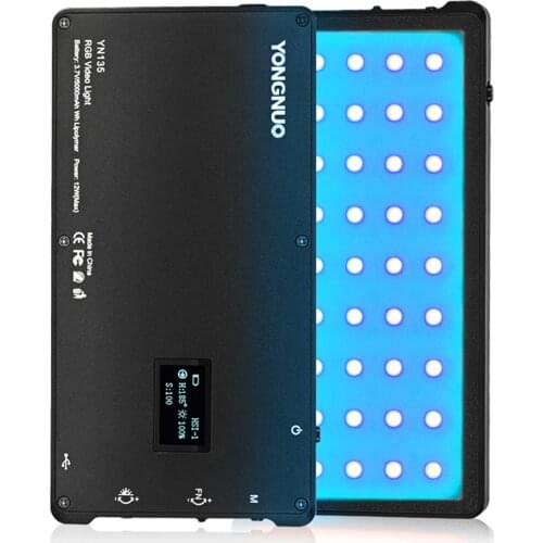 YN135 Pocket RGB LED Video Light 3200K-5600K Photography Lamp CRI95+ Built-in Battery with OLED Screen for Vlog Live Streaming