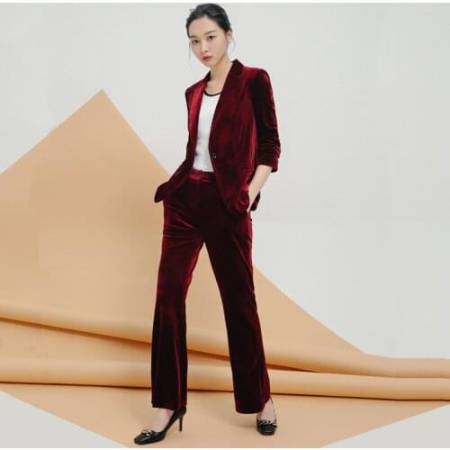 High quality gold velvet suit velvet jacket micro-horn straight trousers 2 sets of womens fashion Slim temperament two-piece