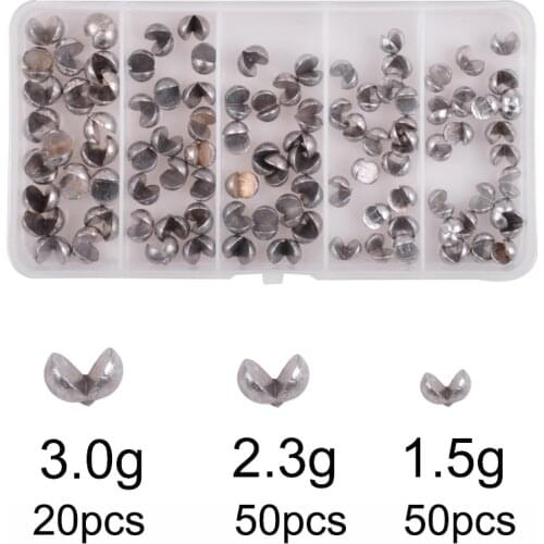120Pcs/box 1.5g 2.3g 3.0g Split Shot Lead sinker Oval Casting fishing rigs Lead Weights Sinkers Set for fishing accessories