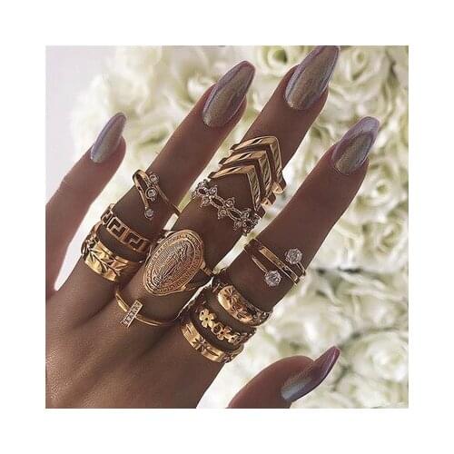 13 pc/set Gold Color Midi Finger Rings Set for Women Vintage Boho Knuckle Party Rhinestone Rings Punk Jewelry Gift for Girl