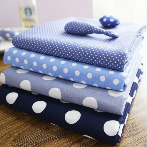 145cmx50cm Pure Cotton Cloth Blue White Water Jade Polka Dot Cotton Fabric Shirt Dress Handmade DIY Home Apparel Sewing Fabric