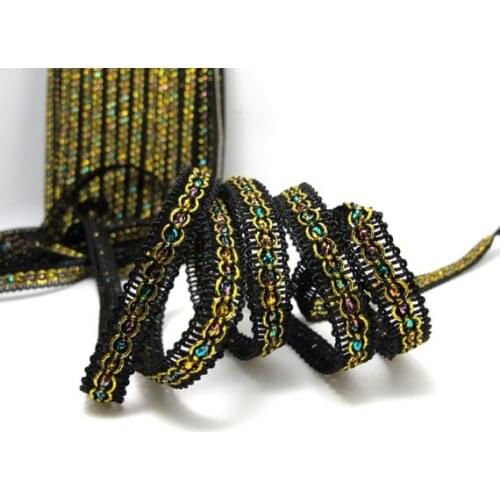 3 Yards 3/8 Inch Black and Gold Glittery Gimp Braided Trim|Woven Trim|French Gimp Braided|Scroll Braid Trim