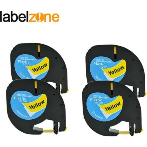 4packs 12mm Black on Yellow Compatible Dymo Letratag 91202 Plastic Tapes LT 91202 Ribbon Label for DYMO Letra Tag Label Maker