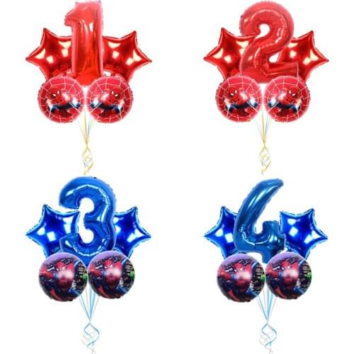 5pcs/lot Spiderman Foil Balloons Number 1 2 3 4 5 6 7 8 9st Super Hero Birthday Party Decor Foil Balloons Kids Toys Star Globos