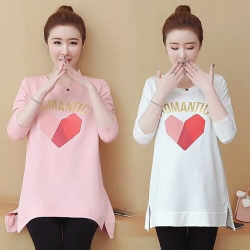 902# Maternity Clothes Long Sleeves O Neck T Shirt Easy Matching Loose Stylish Tops Pregnant Women Pregnancy Clothes