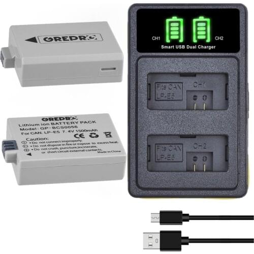 LP E5 LP-E5 Battery with Type-c Charger for Canon EOS 500D, 450D, 1000D, EOS Rebel XS, Rebel T1i, Rebel XSi, Kiss X3, Kiss X2