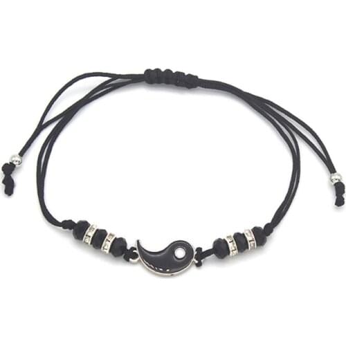2 Matching Yin and Yang Adjustable Rope Bracelets for Best Friends Boyfriends and Girlfriends Valentines Day Gifts B03B