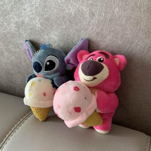 Disney Lotso Bear Stitch Ice Cream Anime Plush Keychain Cartoon Stuffed Doll chain Toy Pendant Ornament Birthday Gifts New