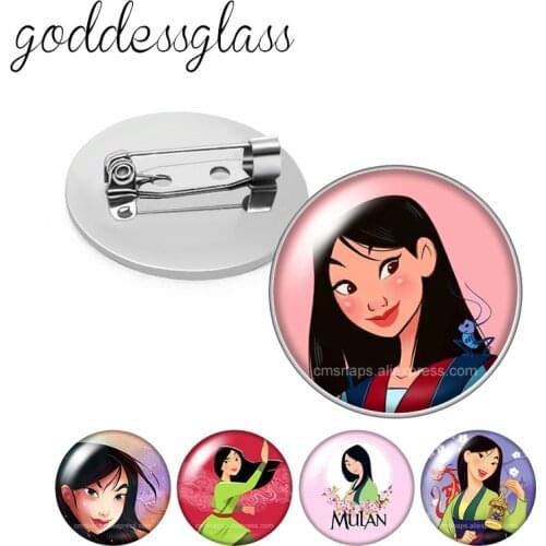 Disney Princess Mulan Loyal Brave True Round Glass cabochon Silver color Brooch Dome Photo Jewelry Brooches Pin For Gift