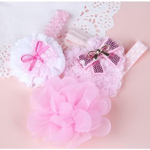 Valentines day childrens headwear wholesale baby pink love elastic headband three-piece set