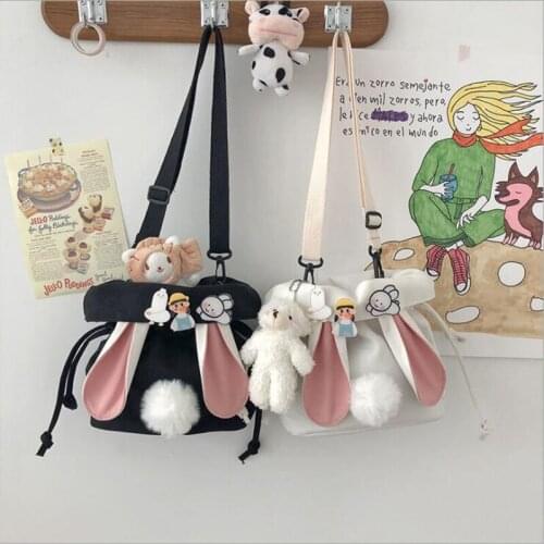 Lovely Rabbit Ears Canvas Bag Lolita Girl Students Drawstring Bag Messenger Bags