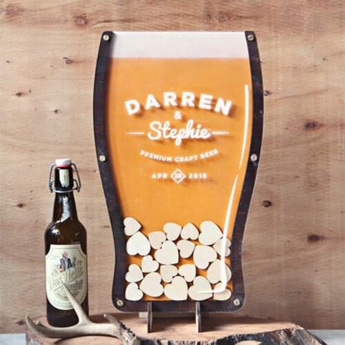 Custom Beer Drop Hearts Wedding Guest Book Alternative - Pub wedding, Birthday, Anniversary, Oktoberfest, Bar wedding drop top