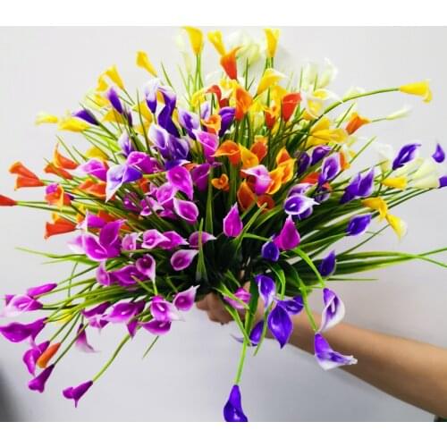 5 Forks Artificial Flower Green Grass Violet Calla Lily Fake Flower for Garden Table Decor Wedding Christmas Decoration for Home