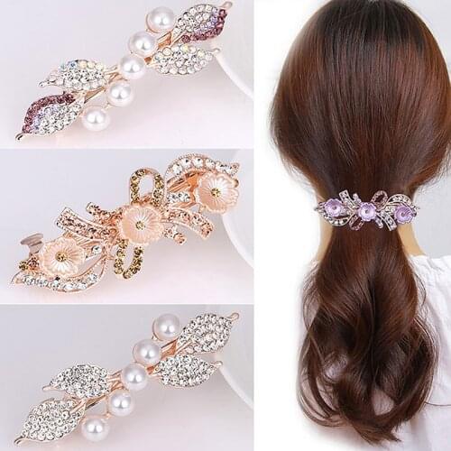 Classic Crystal Pearl Barrette Summer Clip Hair Accessories Korean Rhinestones Pearl Side Bangs Clip for Girl Women