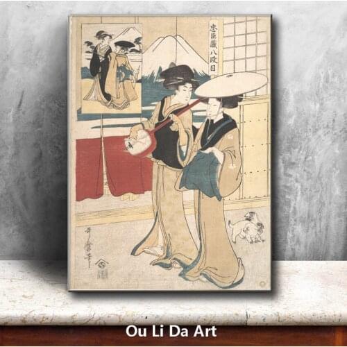 Classical Japan figures women bamboo hat oil painting canvas painting printings printed on canvas wall art decoration picture