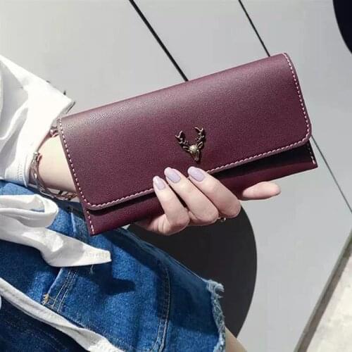 Korean Style New PU Leather Deer Head Decoration Wallet Simple Fashion Trendy Womens Handbag