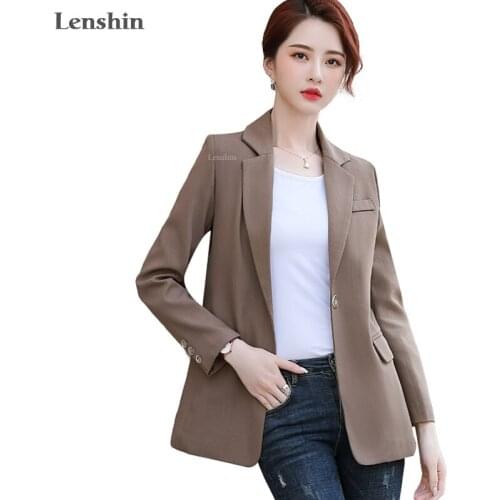 Lenshin Soft and Comfortable High-quality Solid Jacket with Pocket Office Lady Casual Style Blazer Women Elegant Wear Coat